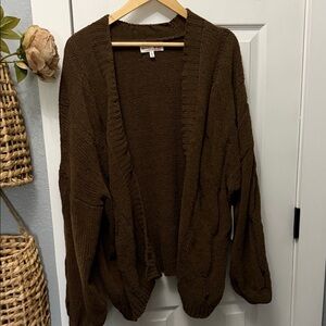 Cozy Open-Front Brown Women's Cardigan Sweater hazel moon